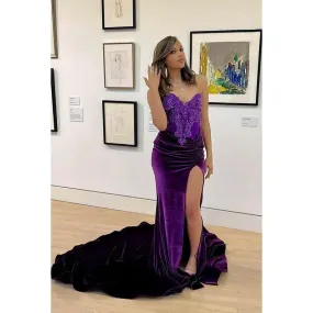 Trumpet/Mermaid Ornate V-Neck Sleeveless Side Slit Applique Evening Prom Dress