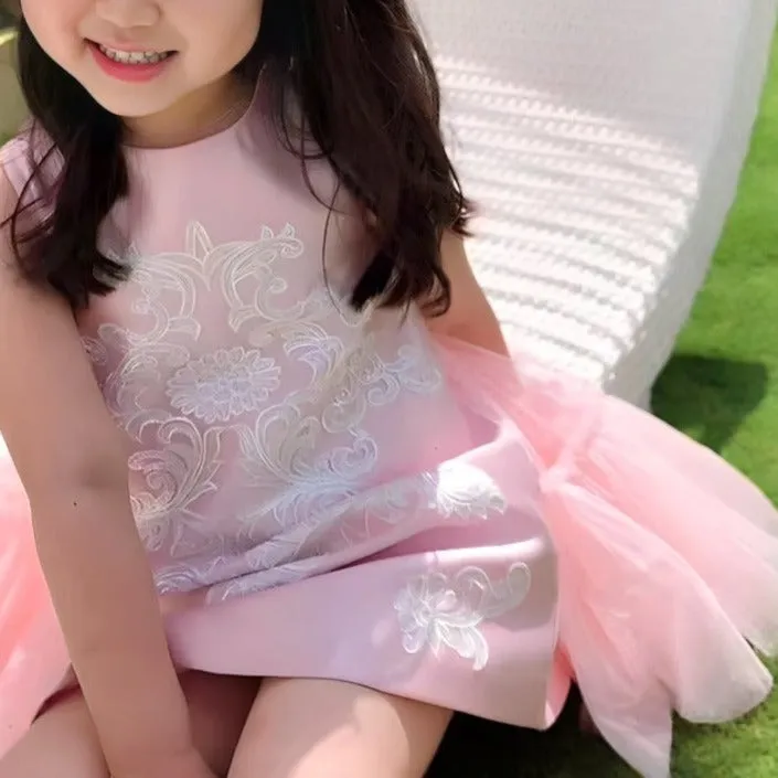 Tulle Flowing Pink Flower Girl Dress