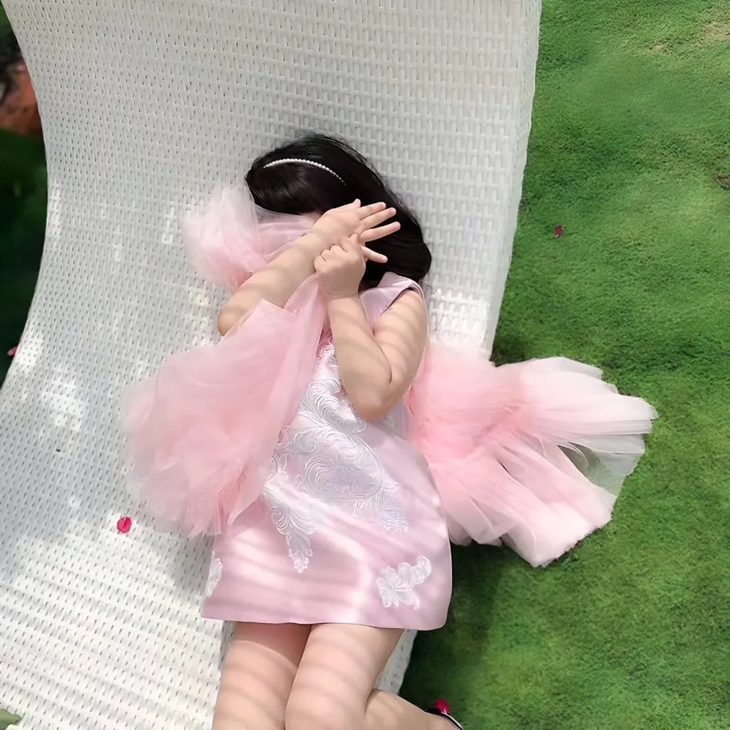 Tulle Flowing Pink Flower Girl Dress