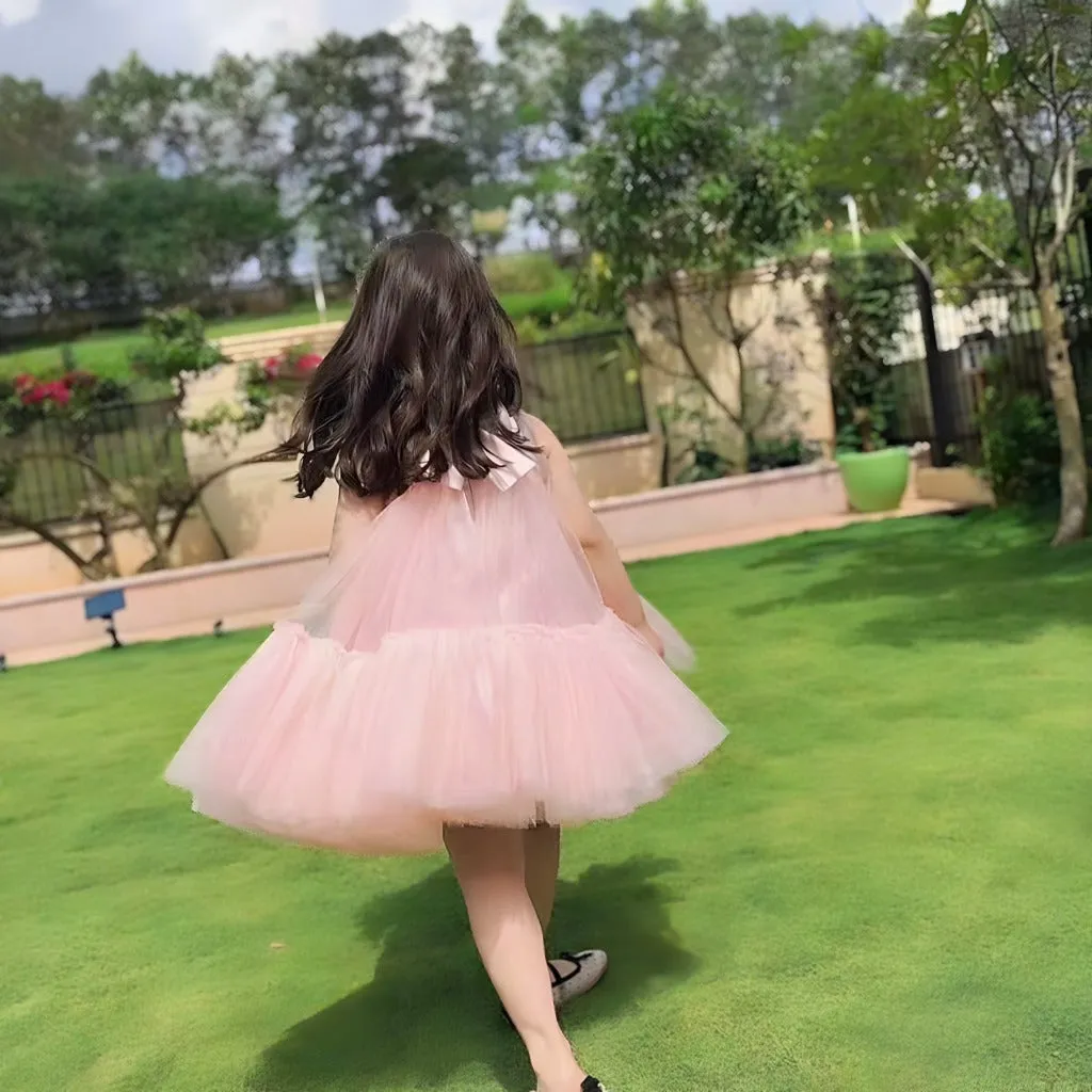 Tulle Flowing Pink Flower Girl Dress