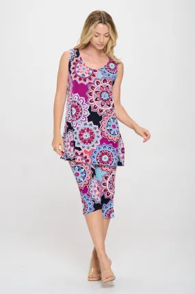 Two-Piece Sleeveless Top & Capri Pant Set-9002BN-TRP1-W439