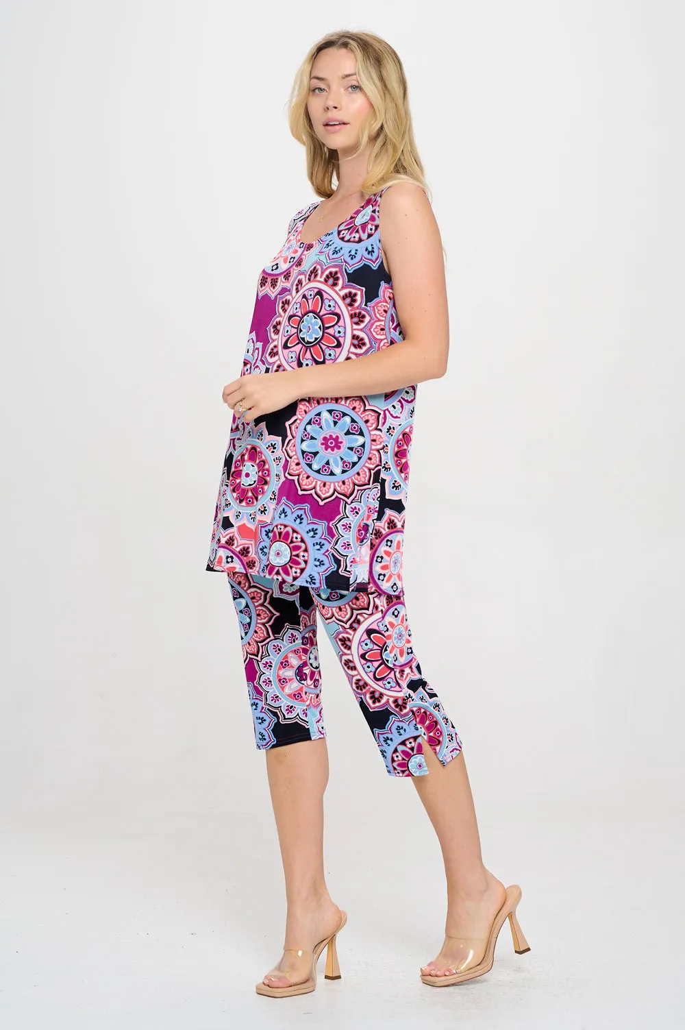 Two-Piece Sleeveless Top & Capri Pant Set-9002BN-TRP1-W439