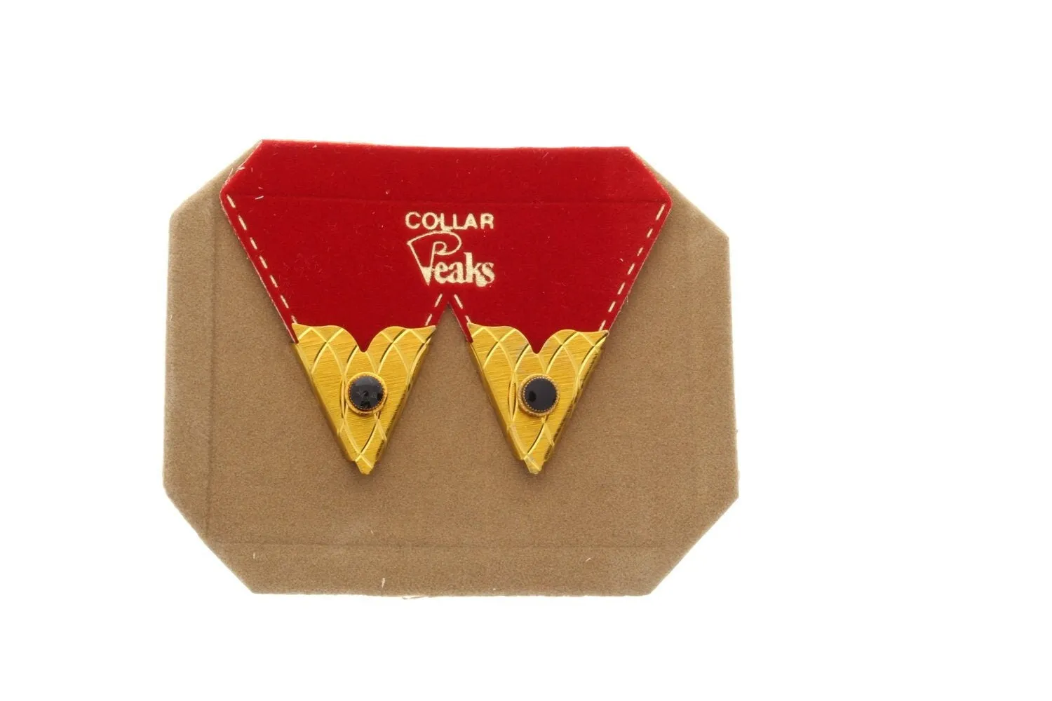 Vintage Collar Tips, 25mm long x 18mm, gold plated, with black  bead, sold by pair