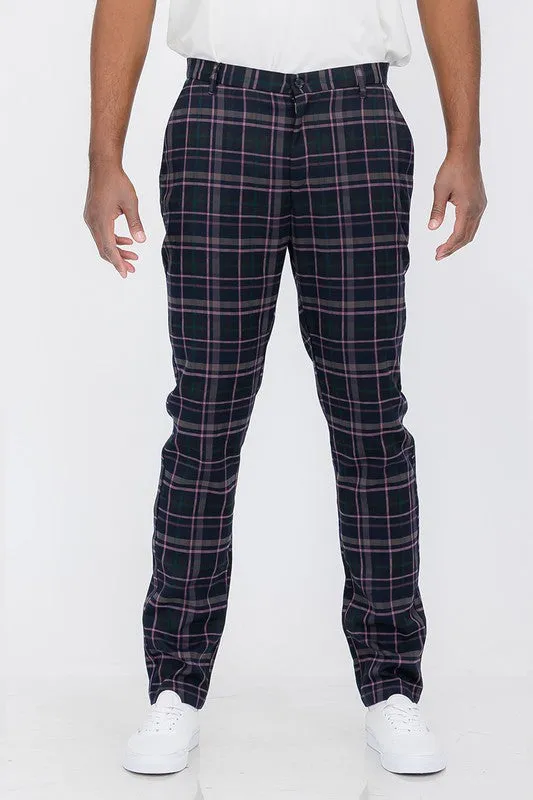 Weiv Mens Plaid Trouser Pants - Navy