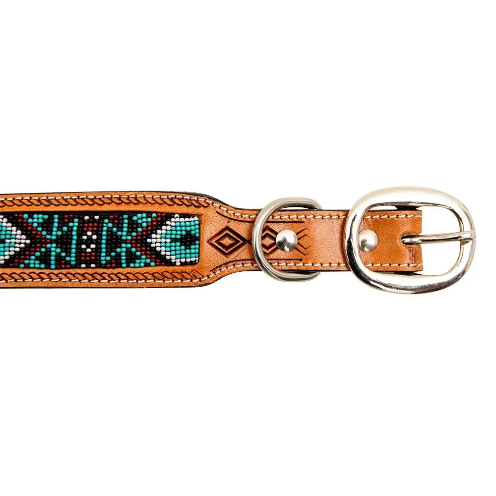 Whizter Hand-Tooled Dog Collar With Unique Beadwork For Small And Large Dogs