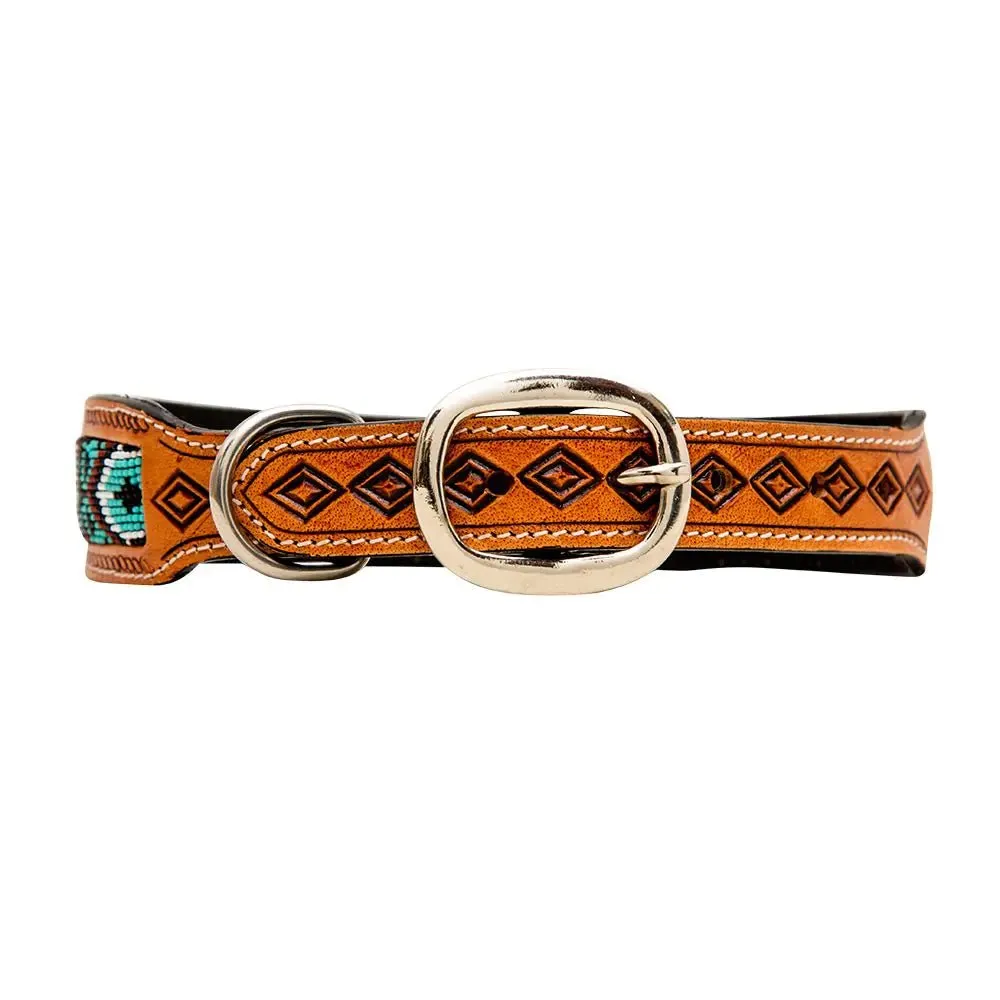 Whizter Hand-Tooled Dog Collar With Unique Beadwork For Small And Large Dogs