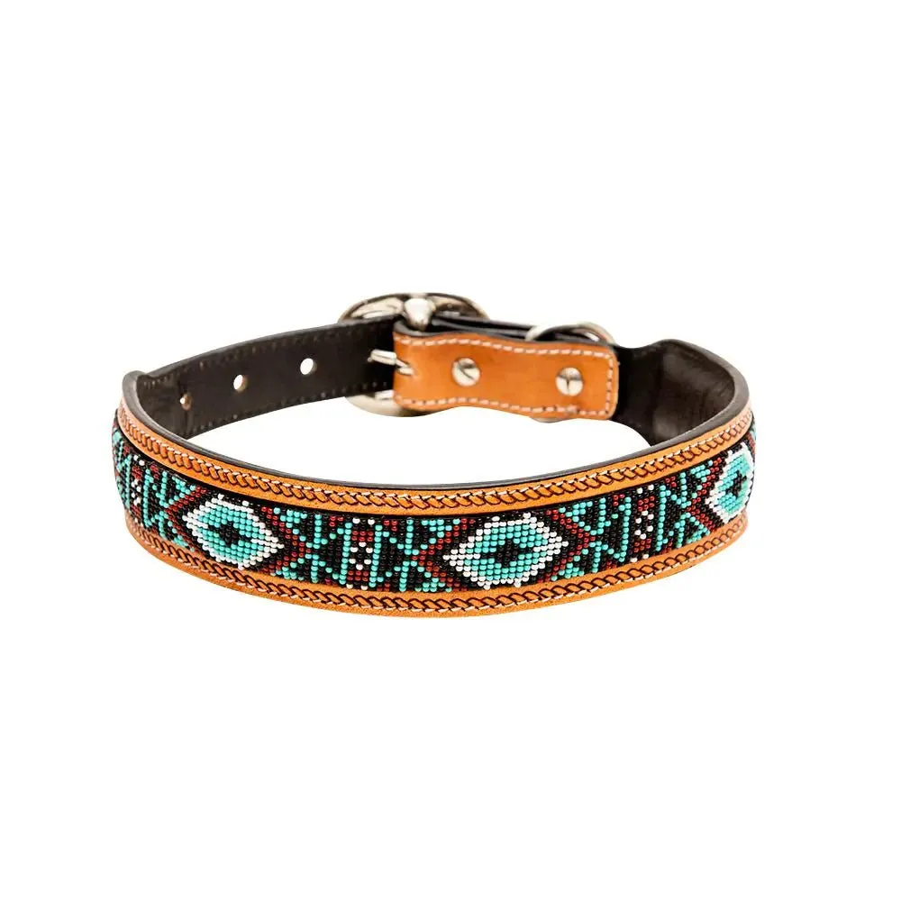 Whizter Hand-Tooled Dog Collar With Unique Beadwork For Small And Large Dogs
