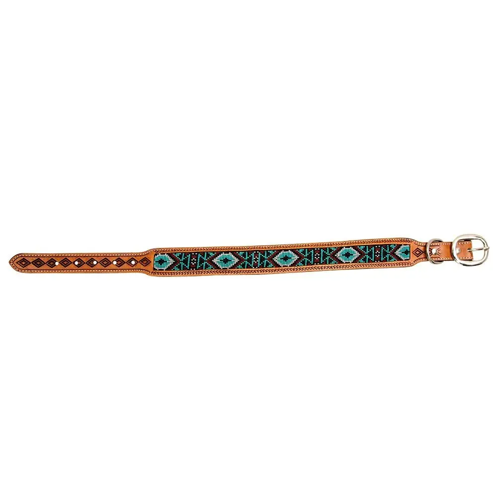 Whizter Hand-Tooled Dog Collar With Unique Beadwork For Small And Large Dogs