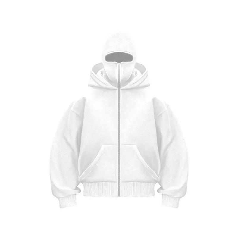 Windproof Outdoor Jacket With Adjustable Balaclava And Zippered Pockets
