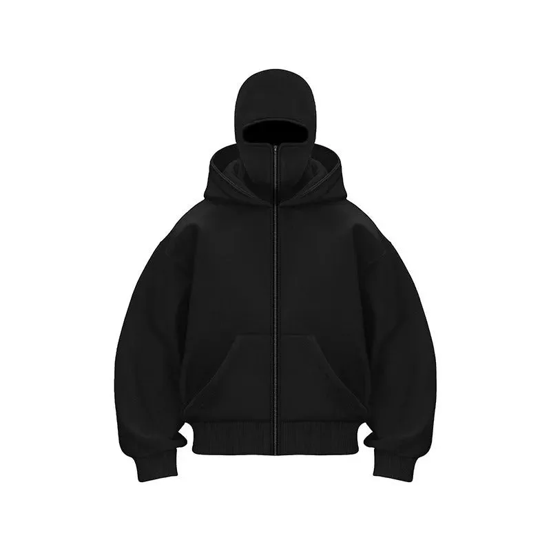 Windproof Outdoor Jacket With Adjustable Balaclava And Zippered Pockets