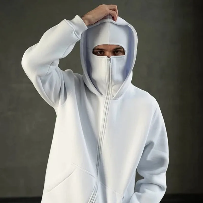 Windproof Outdoor Jacket With Adjustable Balaclava And Zippered Pockets