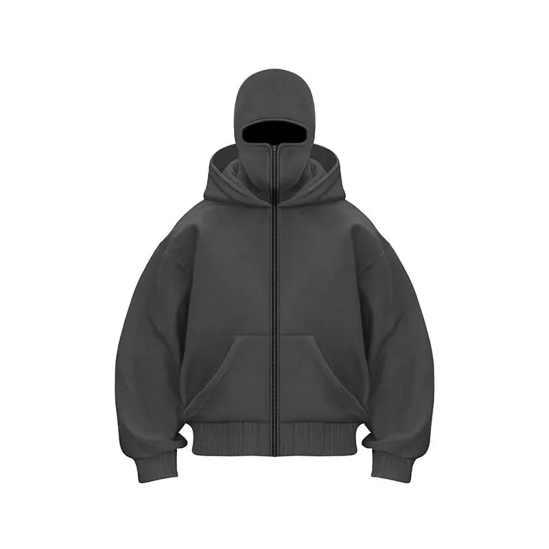 Windproof Outdoor Jacket With Adjustable Balaclava And Zippered Pockets
