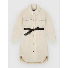 Women Long Fur-Effect Overshirt - Ecru