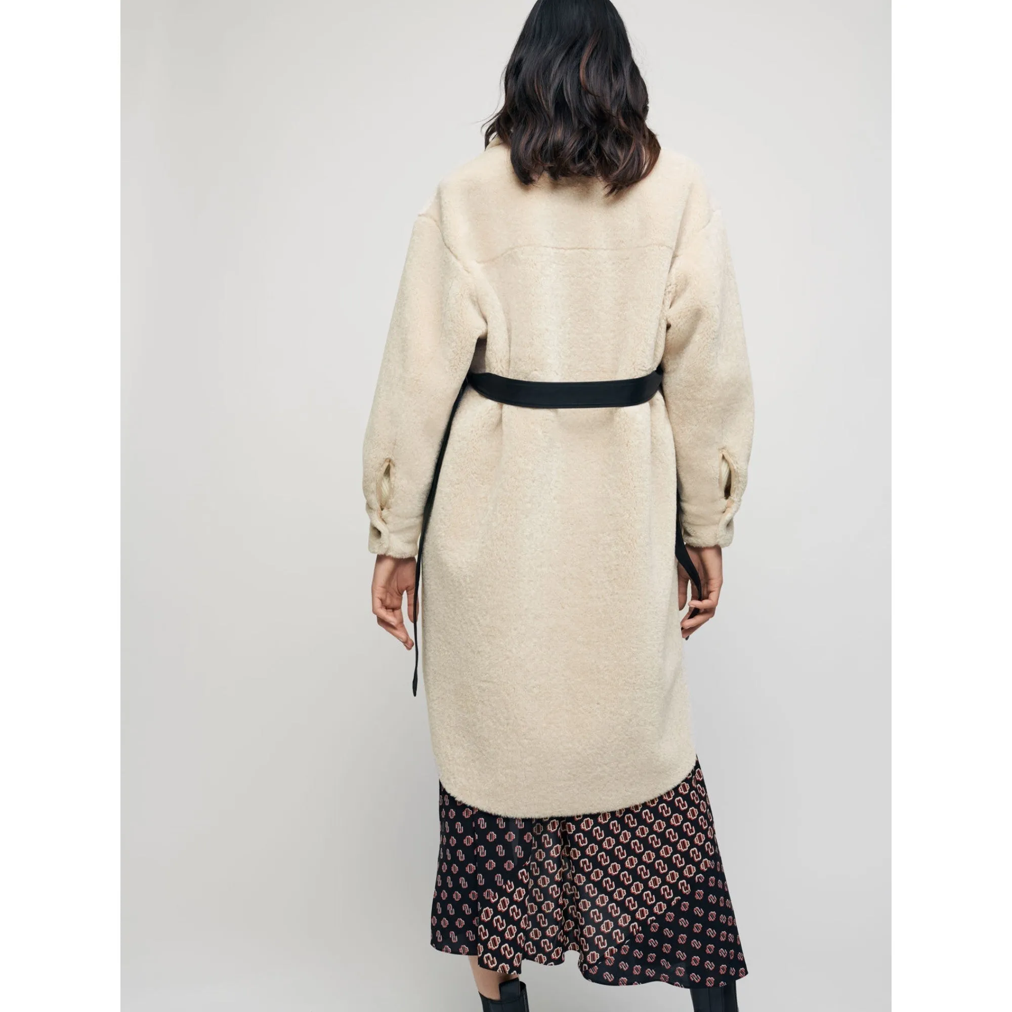Women Long Fur-Effect Overshirt - Ecru