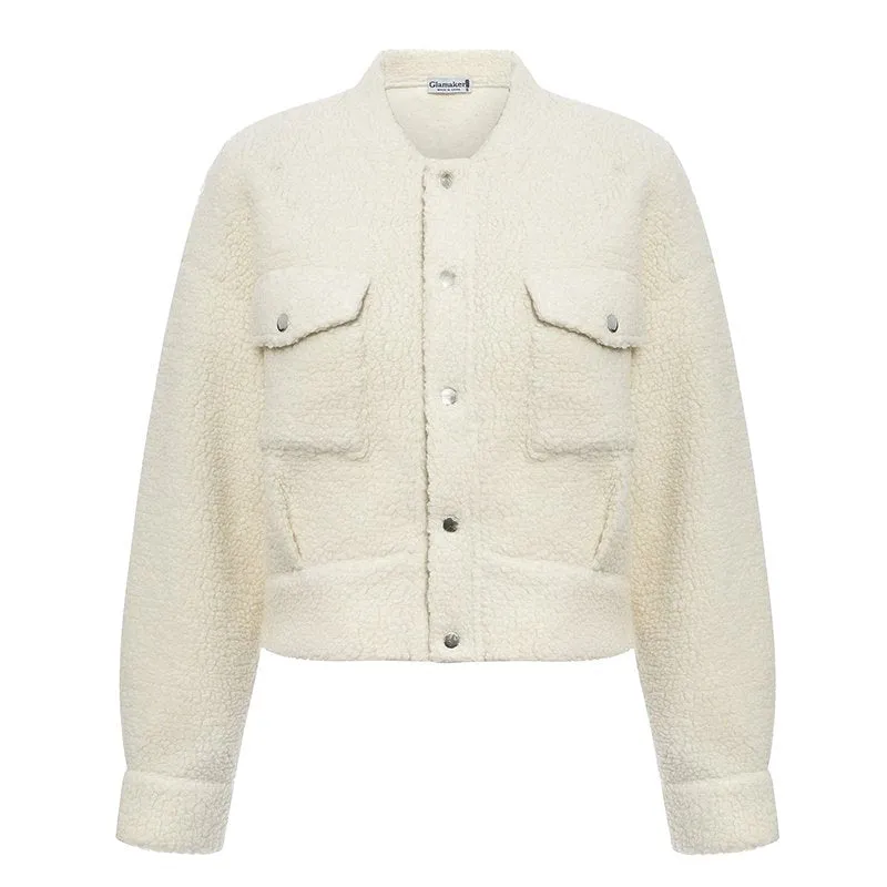 Women's Autumn Faux Fur Warm Jacket With Pockets