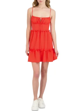 Women's Ribbed Plain Solid Short Dress,Orange