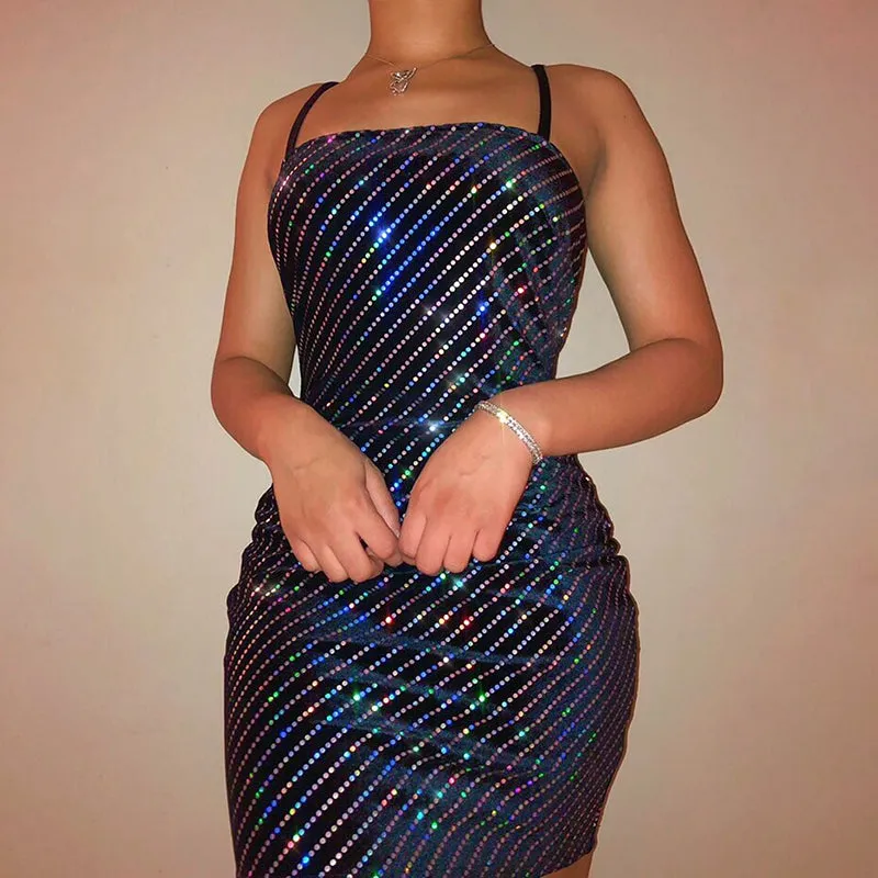 Women's Sleeveless Shining Slim Mini Dress