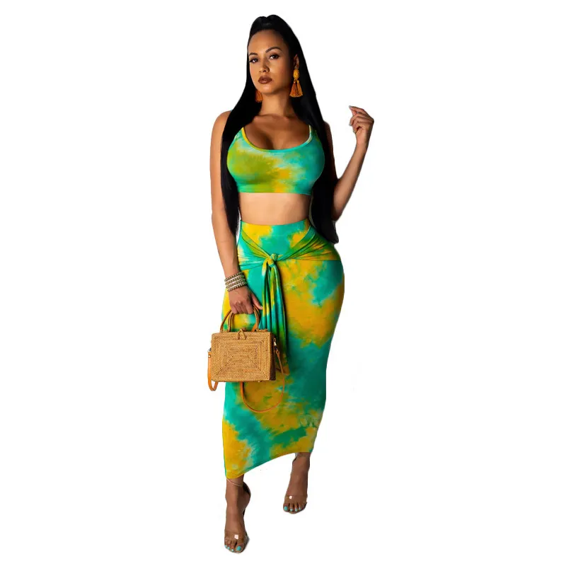 Women's Summer Casual Cotton Two-Piece Dress With Print