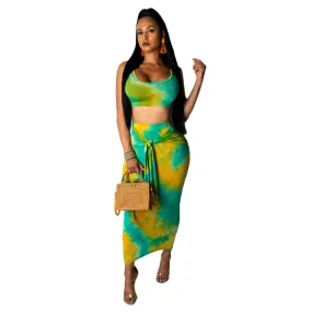 Women's Summer Casual Cotton Two-Piece Dress With Print