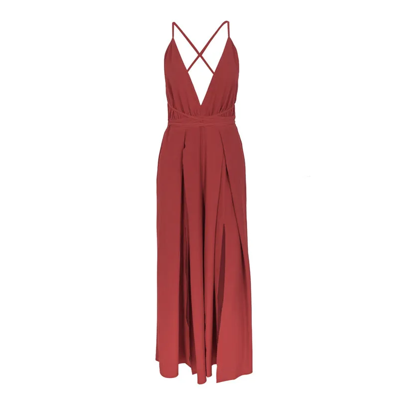 Women's V-Neck High Waist Jumpsuit