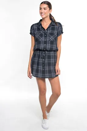 Yarn-Dye Plaid Collared Button Up Mini Shirt Dress