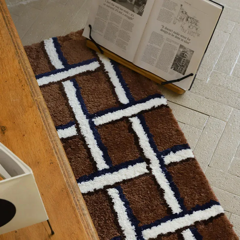 Yeknu Chic Maillard Tufting Grids Living Room Carpet Long Bedroom Mat Anti Slip Rug Floor Pad Doormat Aesthetic Home Decor 40x120cm