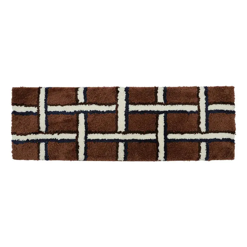 Yeknu Chic Maillard Tufting Grids Living Room Carpet Long Bedroom Mat Anti Slip Rug Floor Pad Doormat Aesthetic Home Decor 40x120cm