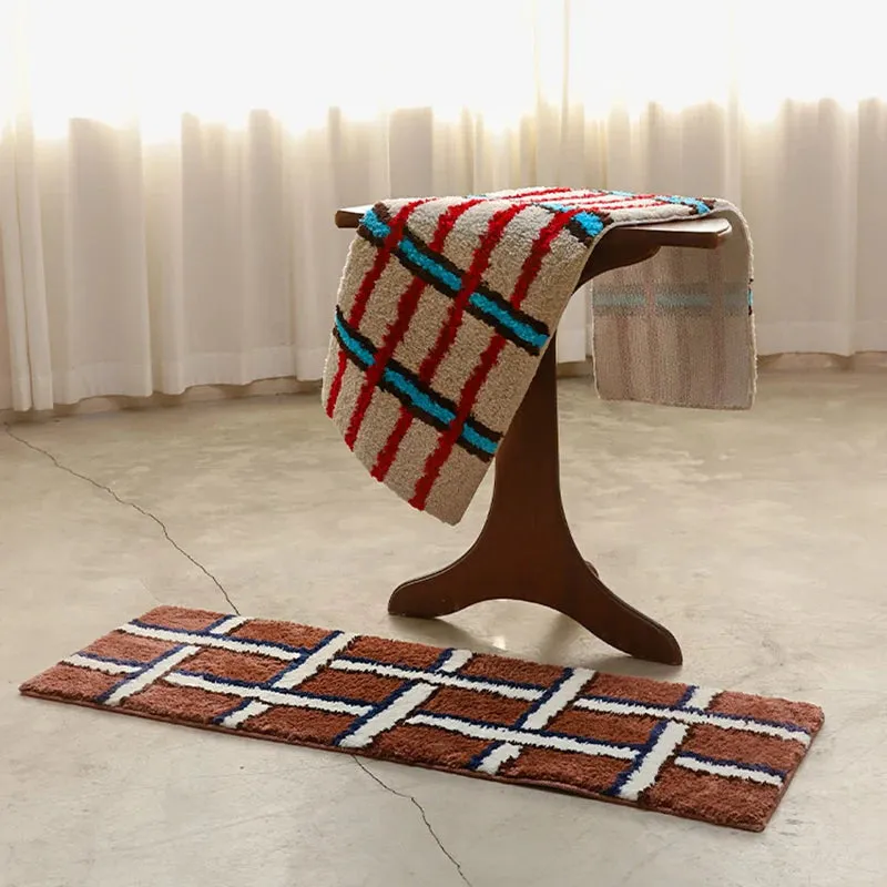 Yeknu Chic Maillard Tufting Grids Living Room Carpet Long Bedroom Mat Anti Slip Rug Floor Pad Doormat Aesthetic Home Decor 40x120cm
