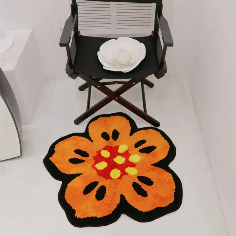Yeknu Chic Tufting Floral Living Room Carpet Bright Begonia Bedroom Rug Area Floor Pad Anti Slip Mat Doormat Aesthetic Home Decor