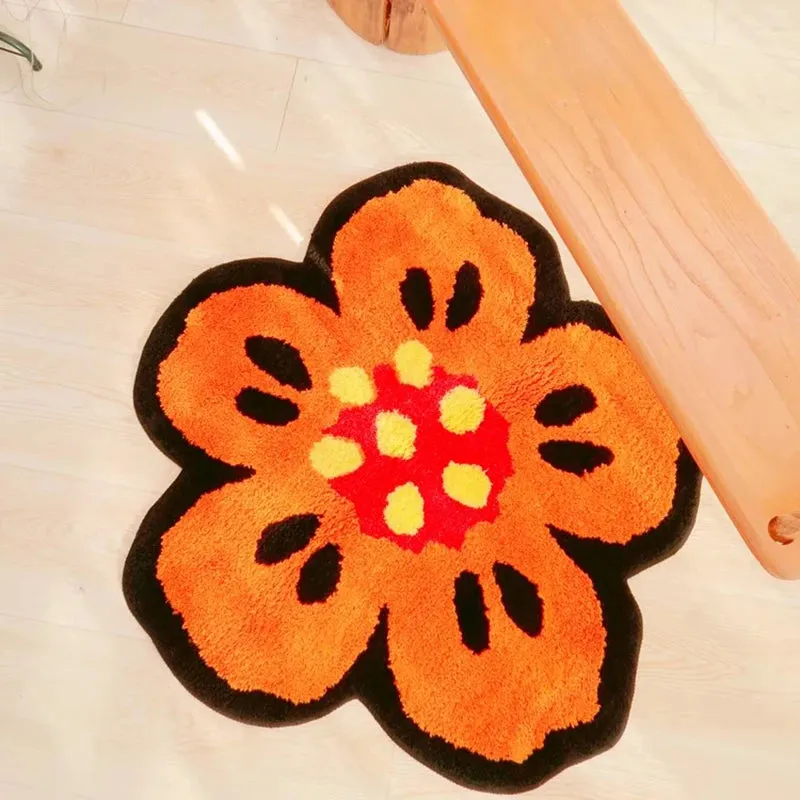 Yeknu Chic Tufting Floral Living Room Carpet Bright Begonia Bedroom Rug Area Floor Pad Anti Slip Mat Doormat Aesthetic Home Decor
