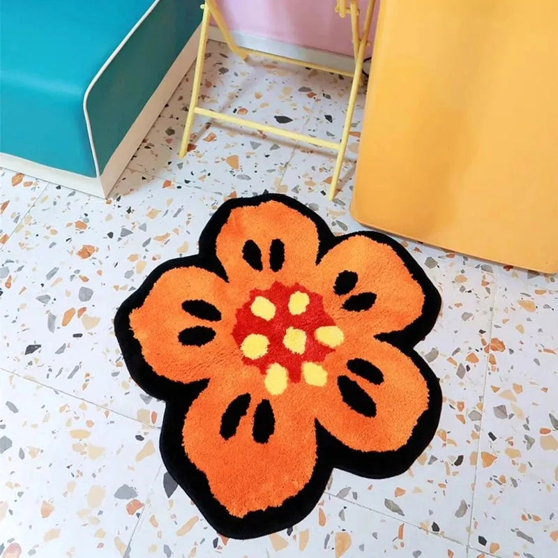 Yeknu Chic Tufting Floral Living Room Carpet Bright Begonia Bedroom Rug Area Floor Pad Anti Slip Mat Doormat Aesthetic Home Decor