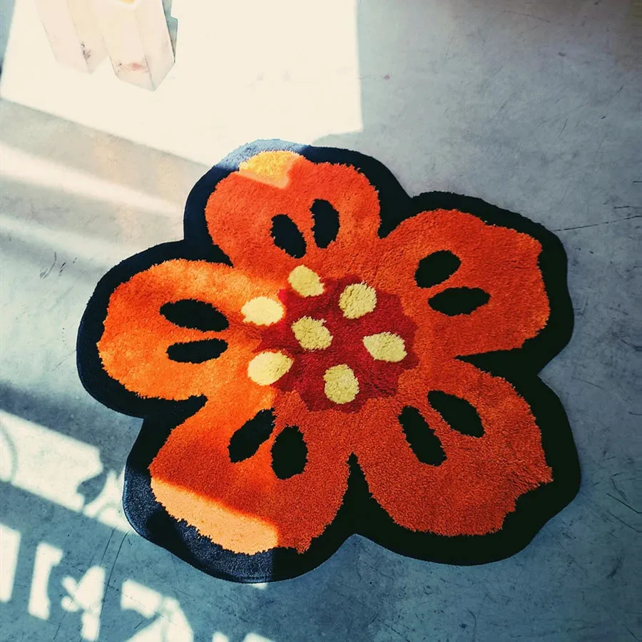 Yeknu Chic Tufting Floral Living Room Carpet Bright Begonia Bedroom Rug Area Floor Pad Anti Slip Mat Doormat Aesthetic Home Decor