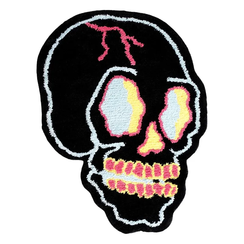 Yeknu Cool Black Tufting Skull Living Room Carpet Soft Chic Rug Bedroom Bedside Mat Door Floor Anti Slip Pad Aesthetic Home Decor