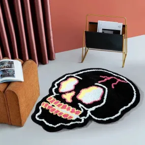 Yeknu Cool Black Tufting Skull Living Room Carpet Soft Chic Rug Bedroom Bedside Mat Door Floor Anti Slip Pad Aesthetic Home Decor