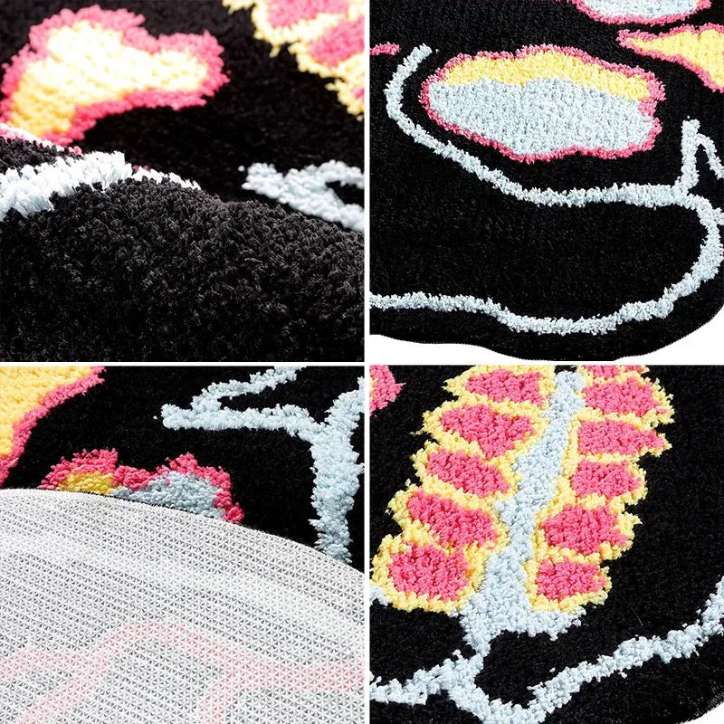 Yeknu Cool Black Tufting Skull Living Room Carpet Soft Chic Rug Bedroom Bedside Mat Door Floor Anti Slip Pad Aesthetic Home Decor