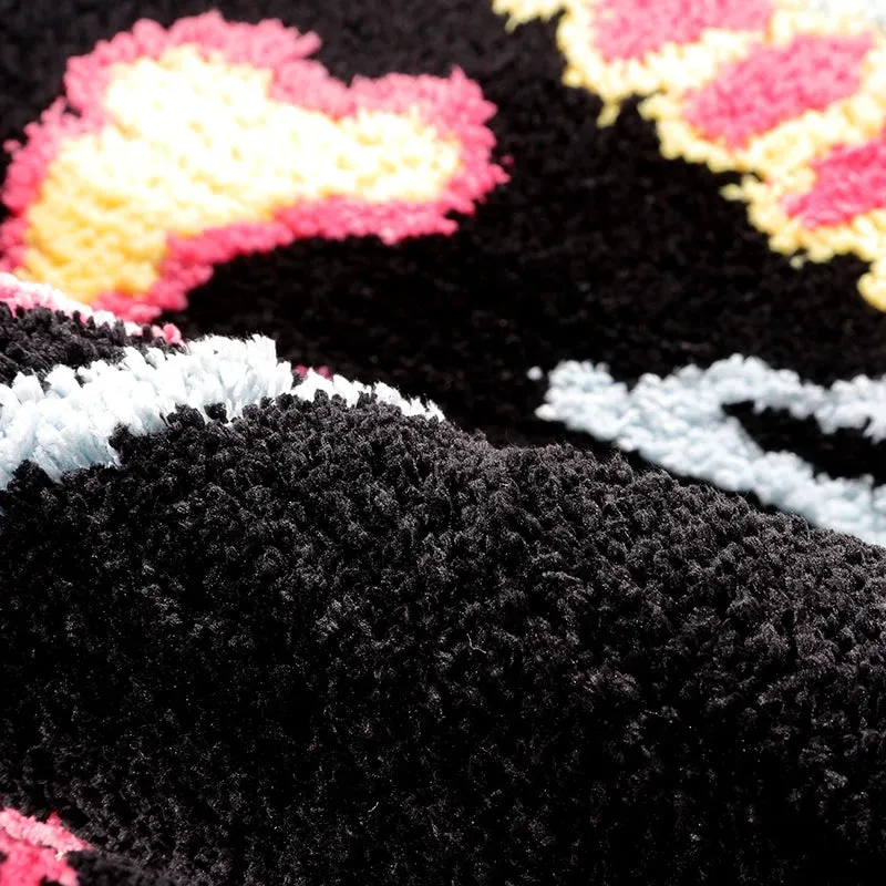 Yeknu Cool Black Tufting Skull Living Room Carpet Soft Chic Rug Bedroom Bedside Mat Door Floor Anti Slip Pad Aesthetic Home Decor