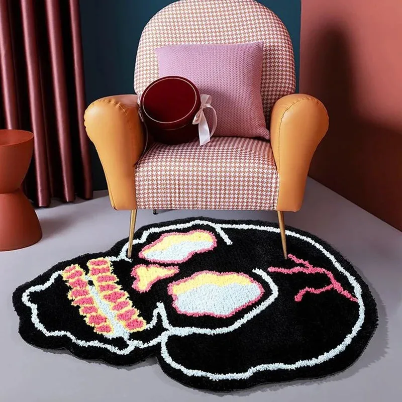 Yeknu Cool Black Tufting Skull Living Room Carpet Soft Chic Rug Bedroom Bedside Mat Door Floor Anti Slip Pad Aesthetic Home Decor